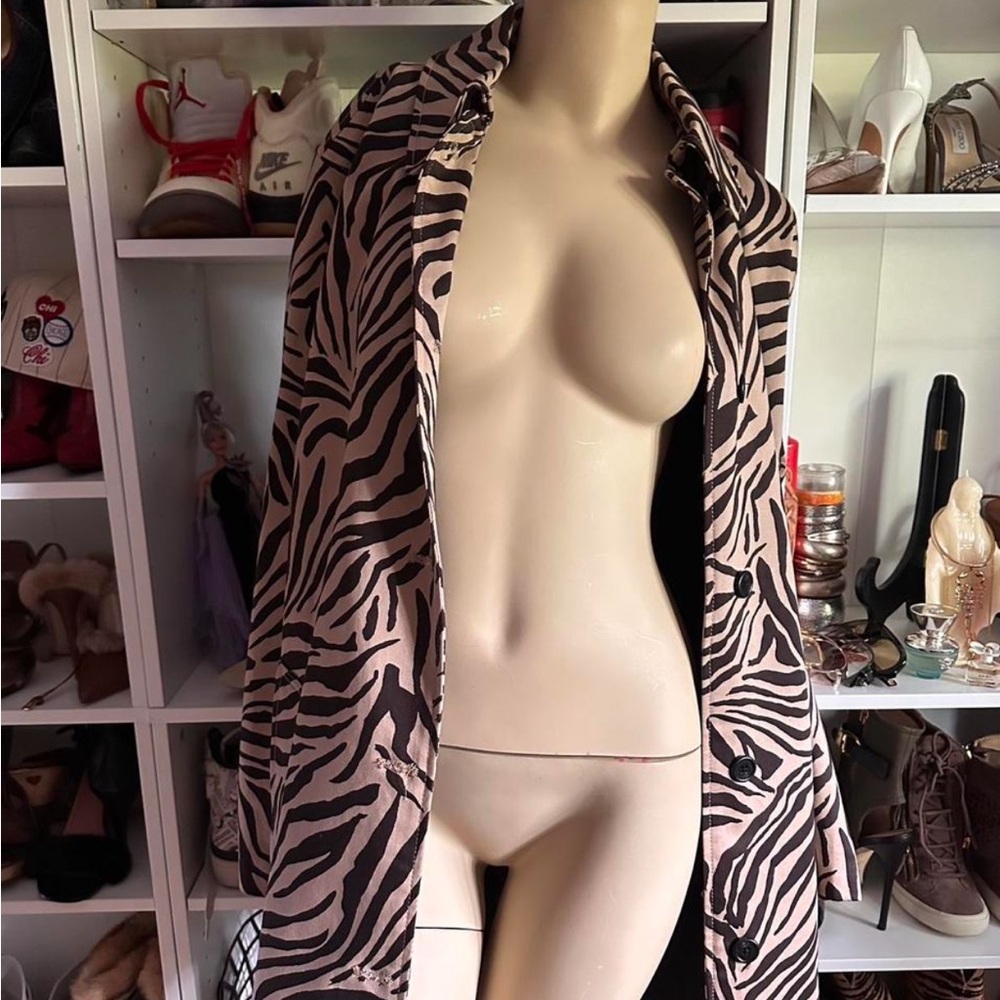 Women's Zebra Print Button-Front Coat - Black & Beige
